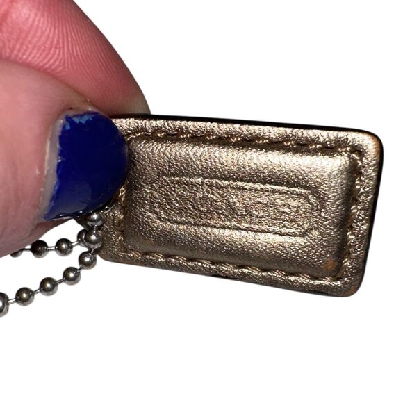 Coach Gold Metallic Leather Hang Tag Bag Charm Keychain Accessory - Picture 8 of 10